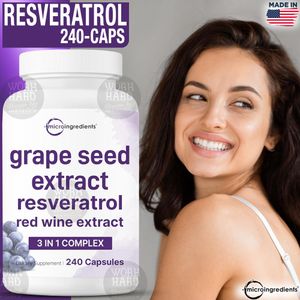 Microingredients Grape Seed Extract 3-in-1 Antioxidant Blend Avec Resveratrol et Red Wine Extracts Max Strength Polyphenols 240 Capsules