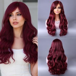 Perruque Longue Ondulée Bordeaux – Style Naturel et Glamour