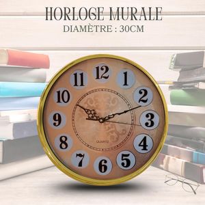 ساعة حائط حديثة بقطر 30 سم، نمط ريترو باريسيان. أرقام كبيرة لغرفة المعيشة، المكتب، المطبخ، أنيقة وهادئة كوارتز. سعر رخيص في المغرب. ذهبية
