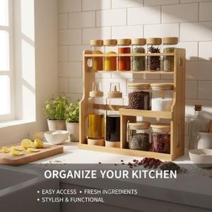 Étagère de cuisine avec bocaux hermétiques et doseurs
