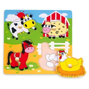 Puzzle d'Encastrement - En Bois avec Gros Boutons - Thème Ferme Éducatif pour Bébés 12M+ - Multicolore