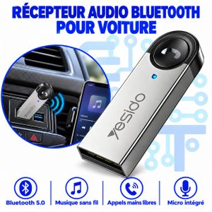 Yesido Récepteur audio Bluetooth 5.0 USB pour voiture – Musique et appels mains libres – Microphone intégré