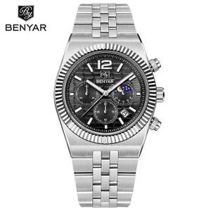 Benyar Montre-bracelet à quartz pour homme, 40 mm, multifonctionnelle, étanche, chronographe, verre saphir, idéale comme cadeau