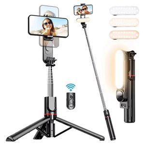 Perche à selfie et Trépied en alliage d'aluminium renforcé avec télécommande Bluetooth sans fil avec lumière de remplissage extensible 1140 mm, monopode Selfie Stick L15