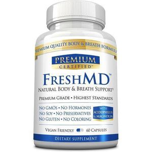 Premium Certified FreshMD - Aide contre la mauvaise haleine et les odeurs corporelles - 60 capsules - Naturel et végétalien - L. Acidophilus et chlorophylline - Testé par un organisme indépendant