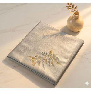 Nappe carrée -simili cuir (1,5kg) premum- 8 broderies Sam hor - 1.40/1,40cm- Anti tache-imperméable -lavable en machine -pour table ronde ou carré-gris 