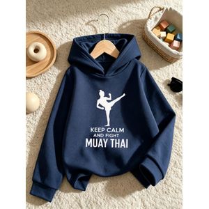 Sweat à capuche décontracté d'automne-hiver pour garçons, manches longues, imprimé silhouette Muay Thai, tissu en polyester légèrement extensible, idéal pour le sport, les sorties de rue et les tenues décontractées de tous les jours.