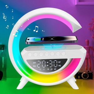 Réveil Numérique Intelligent Multifonction – Lampe de Chevet LED avec Chargeur Sans Fil, Enceinte Bluetooth, Réveil avec Affichage Numérique, Éclairage RGB et Minuterie pour Chambre et Bureau