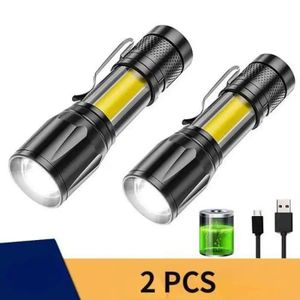 Lampe torche  puissante télescopique zoom portable LED lampe de poche rechargeable USB lanterne de camping étanche pour randonnée d'urgence. 2 pièces.