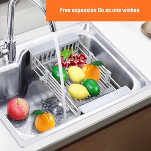 Égouttoir Extensible pour Évier de Cuisine en Acier Inoxydable – Panier Télescopique Réglable, Support de Drainage Multifonction, Rack de Séchage pour Vaisselle, Fruits, Légumes et Ustensiles, Organisateur de Cuisine Gain de Place Grande Capacité