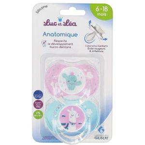 Gilbert Luc & Lea 2 Sucettes Silicone Anatomiques avec Anneau 6-18 Mois
