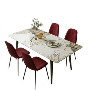 Dansmamaison.ma PACK ARTHUR – Table en Pierre Frittée Effet Marbre & 4 Chaises RENNE Rouge