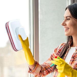 Lave-Vitres Magnétique Double Face – Nettoyeur de Vitres Aimanté avec Corde de Sécurité – Raclette Silicone & Tampons Microfibres – Fenêtres, Baies Vitrées, Douche