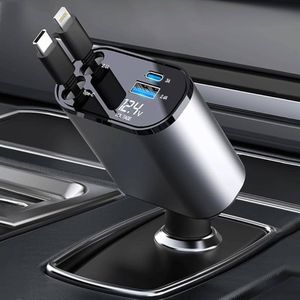 Chargeur Voiture Rétractable 4-en-1 avec Charge Rapide USB et Type-C Multi-Couleur