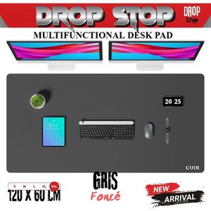 Drop Stop سجادة مكتب من الجلد الصناعي من أوثيا - وسادة ماوس كبيرة، سجادة مكتب من جلد البولي يوريثان غير قابلة للانزلاق، سطح كتابة مقاوم للماء للمكتب والمنزل (رمادي داكن ، 120 - 60 سم)