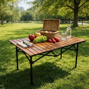 Table de plage -Camping -Renforcée -  - Métal et Bois Longueur 95cm Largeur 55cm Hauteur 49cm- en alliage d'aluminium -sac de transport  Marron