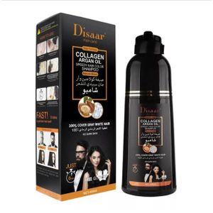Disaar Shampoing Colorant Noir pour Cheveux à base de Collagène et huile d'argan-400ml
