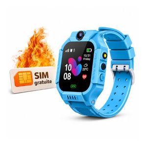 Smart 2030 Smartwatch Enfant GPSS 4G avec Caméra et SOS - Appels Vidéo - SIM Gratuite Incluse - Bleu