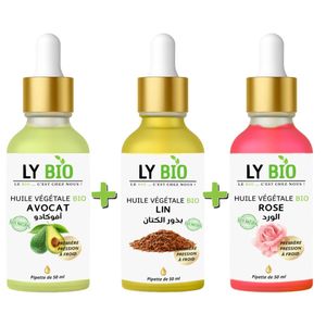 LY BIO PACK HUILE AVOCAT 50ml - PIPETTE + HUILE LIN 50ML - PIPETTE + HUILE ROSE 50ml - PIPETTE