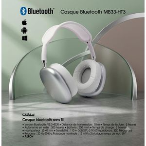 AERON Casque Bluetooth MB33-HT3 Sans Fil – Bluetooth 5.3, Son Stéréo HD, Micro Intégré, Compatible Android/iPhone/PC