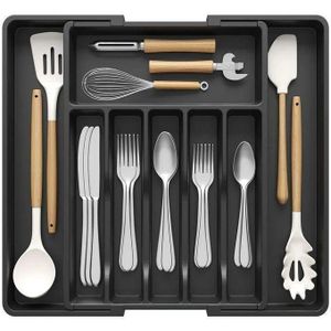 Plateau organisateur de rangement de cuisine réglable à 8 grilles – Organisateur de tiroir multifonctionnel en plastique pour ustensiles de comptoir de cuisine