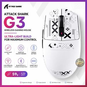 ATTACK SHARK ماوس الألعاب اللاسلكي X11 – ثلاثي الأوضاع بلوتوث/2.4 جيجا هرتز/USB-C، مستشعر PixArt PAW3311 بدقة 22000 نقطة في البوصة، قاعدة شحن مغناطيسية بإضاءة RGB، خفيف الوزن للغاية مع 5 أزرار قابلة للبرمجة ومقبض مانع للانزلاق