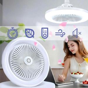 Ventilateur de Plafond avec Lampe LED E27 et Télécommande – Ventilateur Silencieux 360° 3 Modes d’Éclairage – Mini Ventilateur Plafond pour Chambre Salon Été
