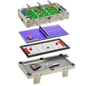 Table de Jeu Multifonction 4 en 1 – Babyfoot, Ping-Pong, Air Hockey et Billard