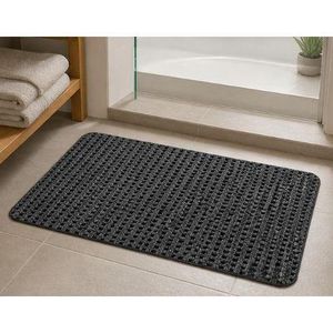 Tapis de porte gris, 38 x 58 cm, polyester recyclé, motif à carreaux, anti-salissures, facile à nettoyer