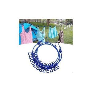Corde à Linge de Voyage Élastique avec 12 Pinces, Camping, Hôtel, Balcon