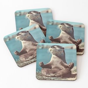 4 Dessous de Verre Loutre méditant, art animalier amusant de yoga sous tasse unique 