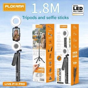 PLOKAMA Perche à Selfie Trépied LIVE-P10 Pro 180cm avec Double LED Fill Light – Selfie Stick Tripod Bluetooth avec Télécommande Sans Fil, Rotation 360° + 180°, Support Smartphone, Alliage d’Aluminium pour Vlog, Live et Création de Contenu