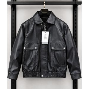 General Veste Homme en Similicuir Noir – Blouson Motard Élégant à Col Chemise – Veste Zippée avec Poches à Rabat et Taille Élastiquée – Style Casual Moderne