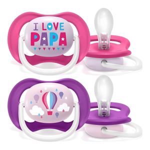 Sucette Orthodontique - Motif Ballons & "I Love Papa" - Bébé Fille 6-18 Mois - Rose/Violet