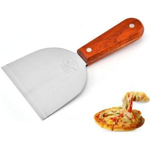 Spatule Plancha en acier inoxydable avec manche en bois pour aliments domestiques, grills, pancakes, steak, Spatule d'acier inoxydable Grattoir à pâte et pizza Pelle de pâtisserie