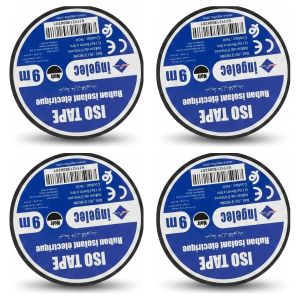 Lot de 4 - Ruban Isolant Électrique - Noir, Adhésif Haute Performance - Pour Bricolage et Dépannage - 9m