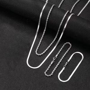 Pack 4 Pièces Elegant 2 Colliers + 2 Bracelets Chaîne Torsadée en Acier inoxydable 316L Argent Pour Hommes