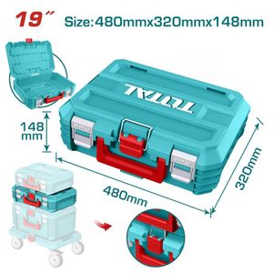 TOTAL Boîte à Outils Empilable Rigide 19" – Grand Volume et Haute Résistance 15kg