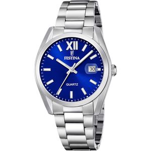 Festina Design élégant en acier inoxydable avec un cadran bleu pour hommes - Dateur sur 3h - F20707/4