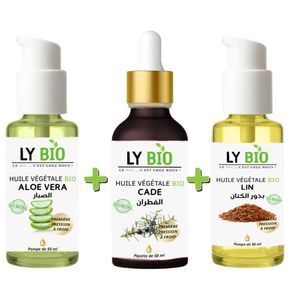 LY BIO PACK HUILE ALOE VERA 50ml - POMPE + HUILE CADE 50ML - PIPETTE + HUILE LIN 50ML - POMPE