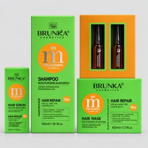 Brunka Coffret Soin Cheveux Complet Macadamia – 4-en-1 Ultra-Réparateur
