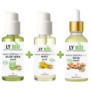 LY BIO PACK HUILE ALOE VERA 50ml - POMPE + HUILE MAIS 50ML - POMPE + HUILE SOJA 50ML - PIPETTE