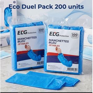 Elg Pack Duel 200 Unités – Manchettes de Protection Bleues Jetables (2x100 PCS) – Imperméables & Élastiques