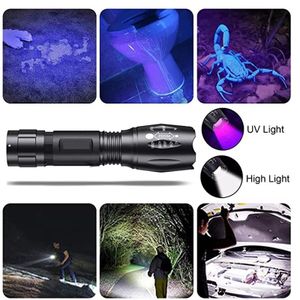 Lampe de Poche Rétractable à Double Lumière LED Violette et Blanche, Zoom UV, Détection de la Fluoravidité, Vérification de la Devise