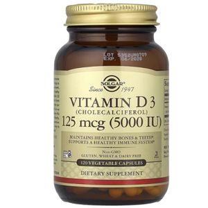 Solgar Vitamin D3, 125 mcg (5000 IU), 120 Vegetable Capsules