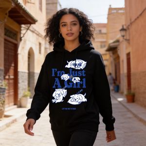 General Sweat à capuche femme noir, 1 pièce, manches longues, imprimé chiens cartoon bleus et poche kangourou