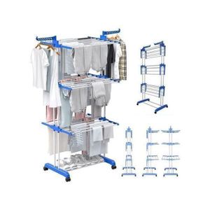 Etendoir à linge séchoir à linge pliable, 3 étagères Grande Capacité Avec Ailes