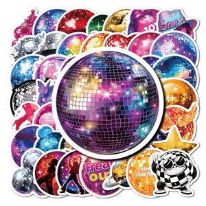 Pack de 50 autocollants décoratifs durables sur le thème boule à facettes à l'ambiance scintillante, parfaits pour ordinateurs portables, bouteilles d'eau, journaling et décoration de fête