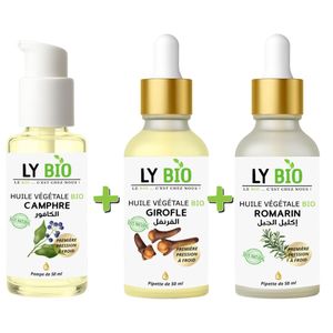 LY BIO PACK HUILE CAMPHREE 50ML - POMPE + HUILE GIROFLE 50ML - PIPETTE + HUILE ROMARIN 50ml - PIPETTE