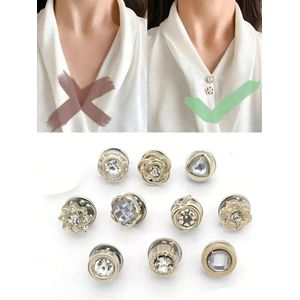 Lot de 10 Broches à Strass Anti-Exposition – Attaches de Col Pression Sans Couture, Clips Antidérapants Amovibles pour Vêtements, Robes et Hijab